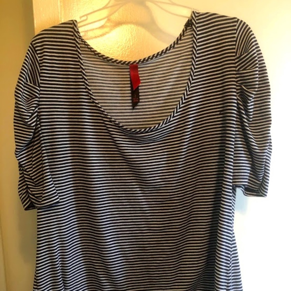 Torrid Scoop Neck Blue and White Stripe Shirt
